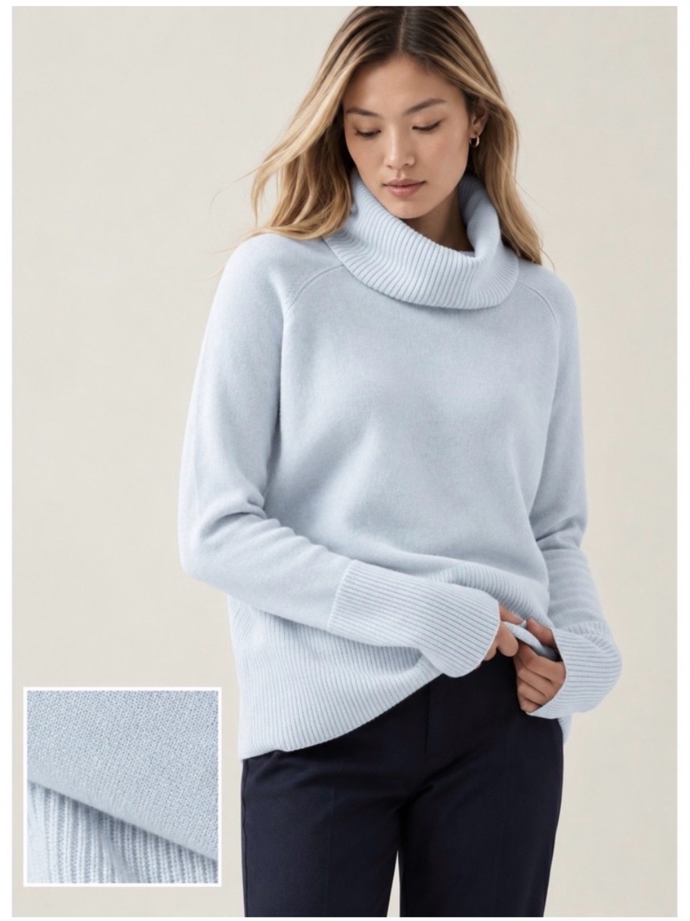 Athleta Aspen Turtleneck Wool Cashmere Boxy Oversized Pullover Sweater Blue XL